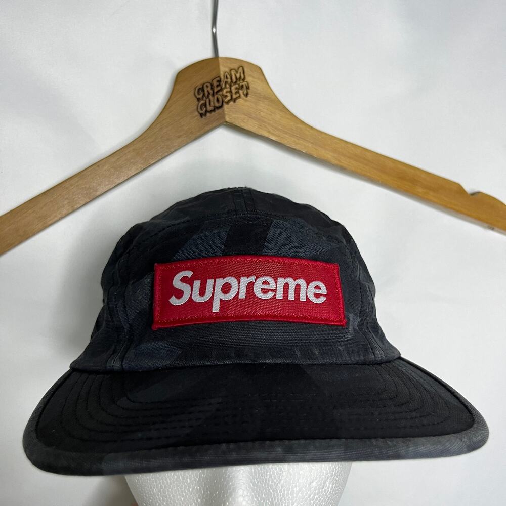 FW19 2019 Supreme NYC Box Logo Military Camp Cap Hat in Black Tribal Camo